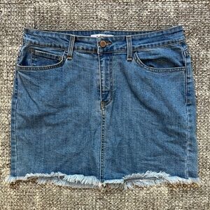 Trendy Blue Denim Mini Skirt with Frayed Hem